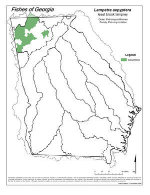 least brook lamprey Region Map